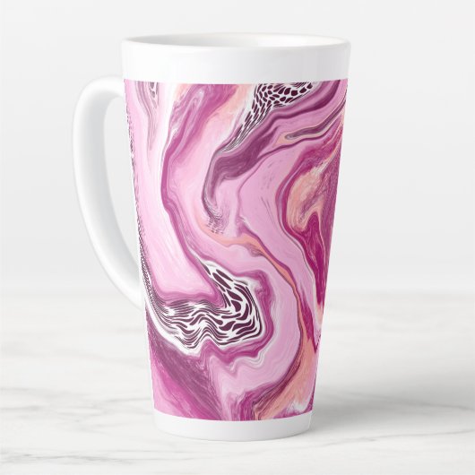 Roze, magenta en zwart-witvormig kunstkleurmateria latte mok (Linkerhoek)