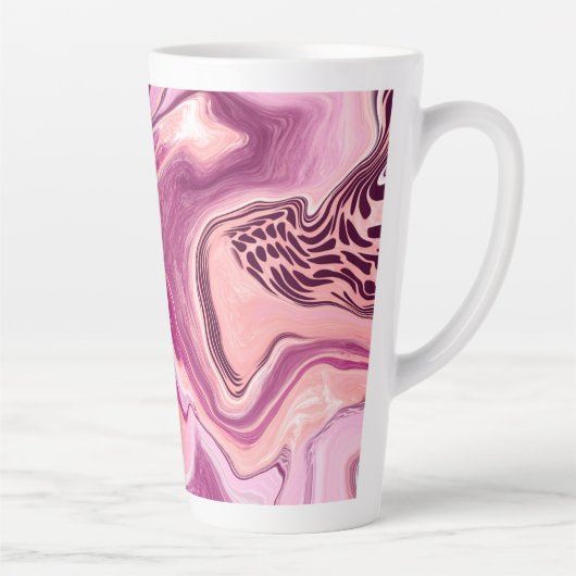 Roze, magenta en zwart-witvormig kunstkleurmateria latte mok (Rechts)
