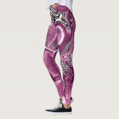 Roze, magenta en zwart-witvormig kunstkleurmateria leggings (Links)