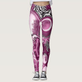 Roze, magenta en zwart-witvormig kunstkleurmateria leggings (Voorkant)