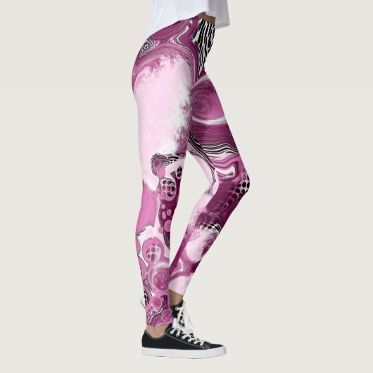 Roze, magenta en zwart-witvormig kunstkleurmateria leggings (Rechts)