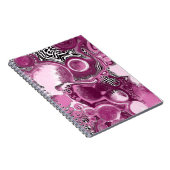 Roze, magenta en zwart-witvormig kunstkleurmateria notitieboek (Rechterzijde)