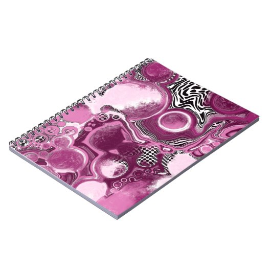 Roze, magenta en zwart-witvormig kunstkleurmateria notitieboek (Linkerzijde)