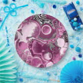 Roze, magenta en zwart-witvormig kunstkleurmateria papieren bordje (Feest)