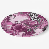 Roze, magenta en zwart-witvormig kunstkleurmateria papieren bordje (Gekanteld)