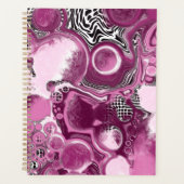 Roze, magenta en zwart-witvormig kunstkleurmateria planner (Voorkant)