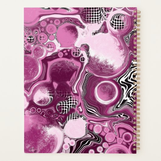 Roze, magenta en zwart-witvormig kunstkleurmateria planner (Achterkant)