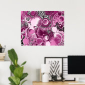 Roze, magenta en zwart-witvormig kunstkleurmateria poster (Thuiskantoor)