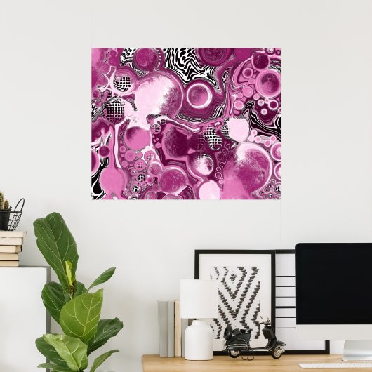 Roze, magenta en zwart-witvormig kunstkleurmateria poster (Thuiskantoor)