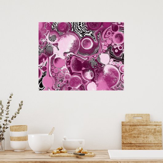 Roze, magenta en zwart-witvormig kunstkleurmateria poster (Keuken)