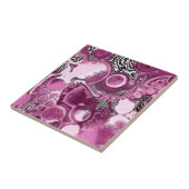 Roze, magenta en zwart-witvormig kunstkleurmateria tegeltje (Zijkant)