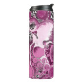 Roze, magenta en zwart-witvormig kunstkleurmateria thermosbeker (Gedraaid links)