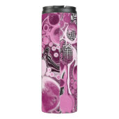 Roze, magenta en zwart-witvormig kunstkleurmateria thermosbeker (Achterkant)