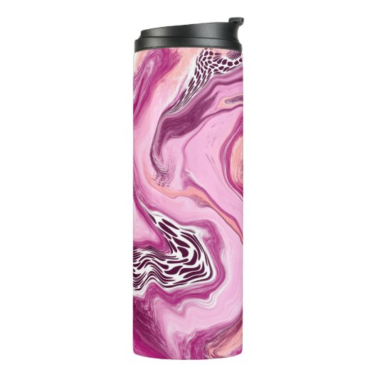 Roze, magenta en zwart-witvormig kunstkleurmateria thermosbeker (Gedraaid links)