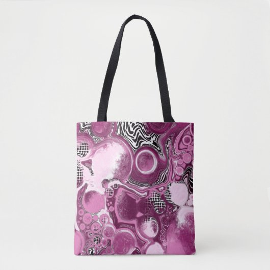 Roze, magenta en zwart-witvormig kunstkleurmateria tote bag (Voorkant)