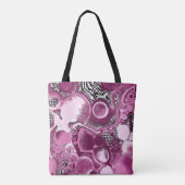 Roze, magenta en zwart-witvormig kunstkleurmateria tote bag (Achterkant)