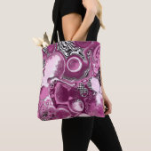 Roze, magenta en zwart-witvormig kunstkleurmateria tote bag (Dichtbij)