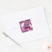 Roze, magenta en zwart-witvormig kunstkleurmateria vierkante sticker (Envelop)