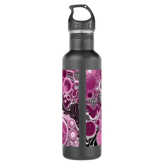 Roze, magenta en zwart-witvormig kunstkleurmateria waterfles  (Achterkant)