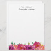 Roze Magenta Flowers Waterverf Notes Briefhoofd (Voorkant / Achterkant)