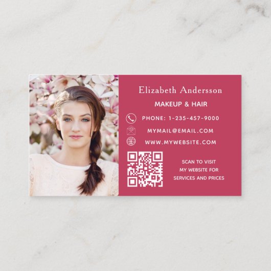 Roze magenta foto qr code elegant visitekaartje (Achterkant)