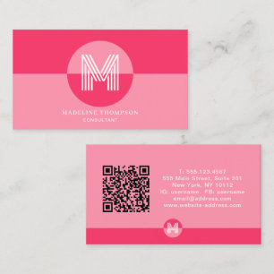 Roze Magenta Geometrisch Modern Monogram QR Code Visitekaartje