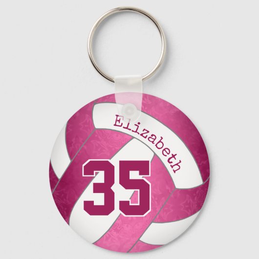roze magenta gepersonaliseerd giraal volleybal sleutelhanger (Voorkant)