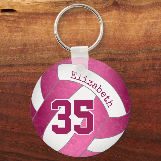 roze magenta gepersonaliseerd giraal volleybal sleutelhanger (Achterkant)