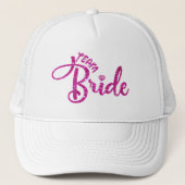 Roze Magenta Glitter Bruids Wit team Bruid hoed Trucker Pet (Voorkant)