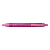 Roze Magenta Glitter Gepersonaliseerd Zwarte Inkt Pen (Achterkant)