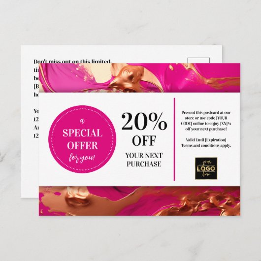 Roze Magenta Gold Paint Coupon Korting Briefkaart (Voorkant / Achterkant)