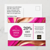 Roze Magenta Gold Swirls Coupon Korting Briefkaart (Voorkant / Achterkant)