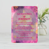 Roze Magenta Goud Romantische Bloemen Huwelijk Kaart (Staand voorkant)