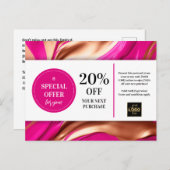 Roze Magenta Gouden Krullen Coupon Korting Postkaa Briefkaart (Voorkant / Achterkant)