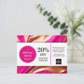 Roze Magenta Gouden Krullen Coupon Korting Postkaa Briefkaart (Staand voorkant)