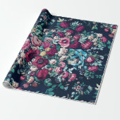 Roze magenta Green Blue Blauwgroen Peony & Roos Fl Cadeaupapier (Uitgerold)