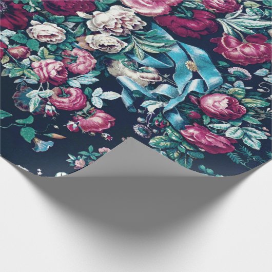 Roze magenta Green Blue Blauwgroen Peony & Roos Fl Cadeaupapier (Hoek)