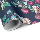 Roze magenta Green Blue Blauwgroen Peony & Roos Fl Cadeaupapier (Rol Hoek)