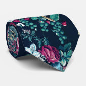 Roze magenta Green Blue Blauwgroen Peony & Roos Fl Stropdas (Opgerold)