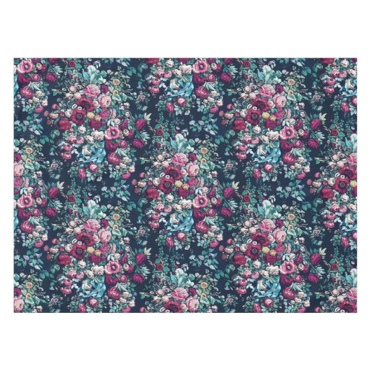 Roze magenta Green Blue Blauwgroen Peony & Roos Fl Tafelkleed (Voorkant (Horizontaal))