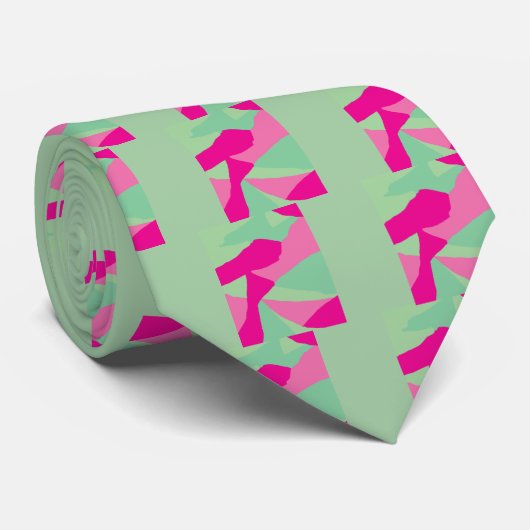 Roze Magenta Green en Mint Green Abstracte Art Stropdas (Opgerold)