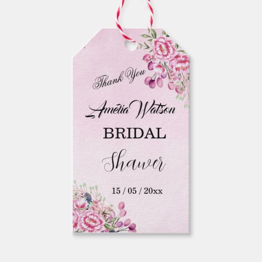 Roze, magenta kleur bloem klassiek  cadeaulabel (Voorkant)