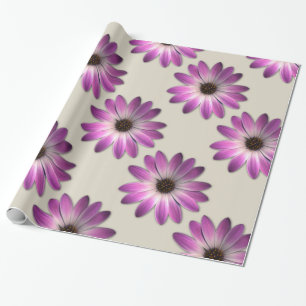 Roze Magenta Madeliefje op Crème Leerprint Cadeaupapier