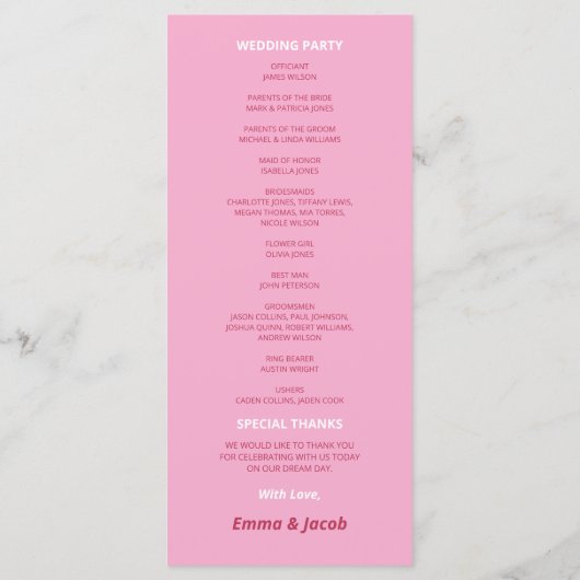 Roze Magenta Modern huwelijksprogramma (Achterkant)