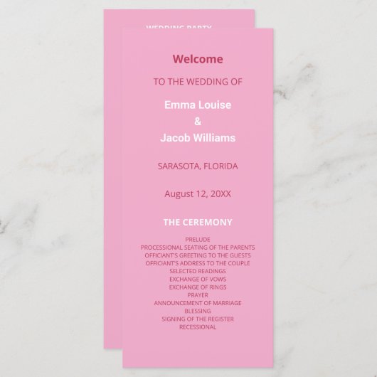 Roze Magenta Modern huwelijksprogramma (Voorkant / Achterkant)