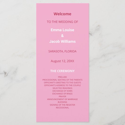Roze Magenta Modern huwelijksprogramma (Voorkant)