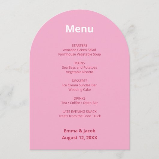 Roze Magenta Modern Wedding Menu Kaart (Voorkant)