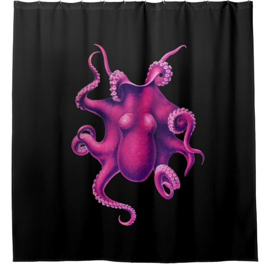 Roze Magenta Octopus Douchegordijn (Voorkant)