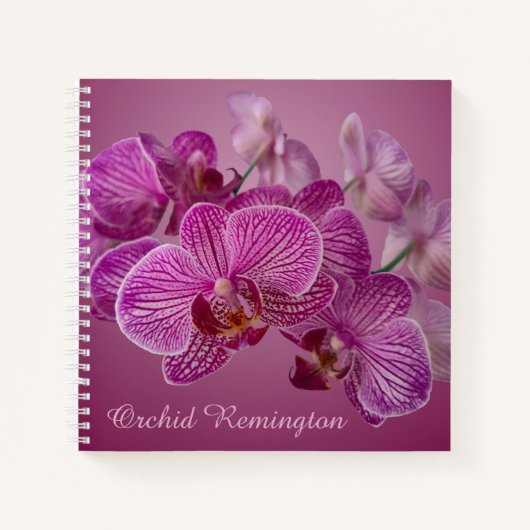 Roze Magenta Orchidee Bloemen Monogram Notitieboek (Voorkant)