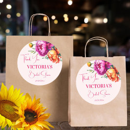 Roze magenta perzik bloem bruiloft feest cadeau ronde sticker